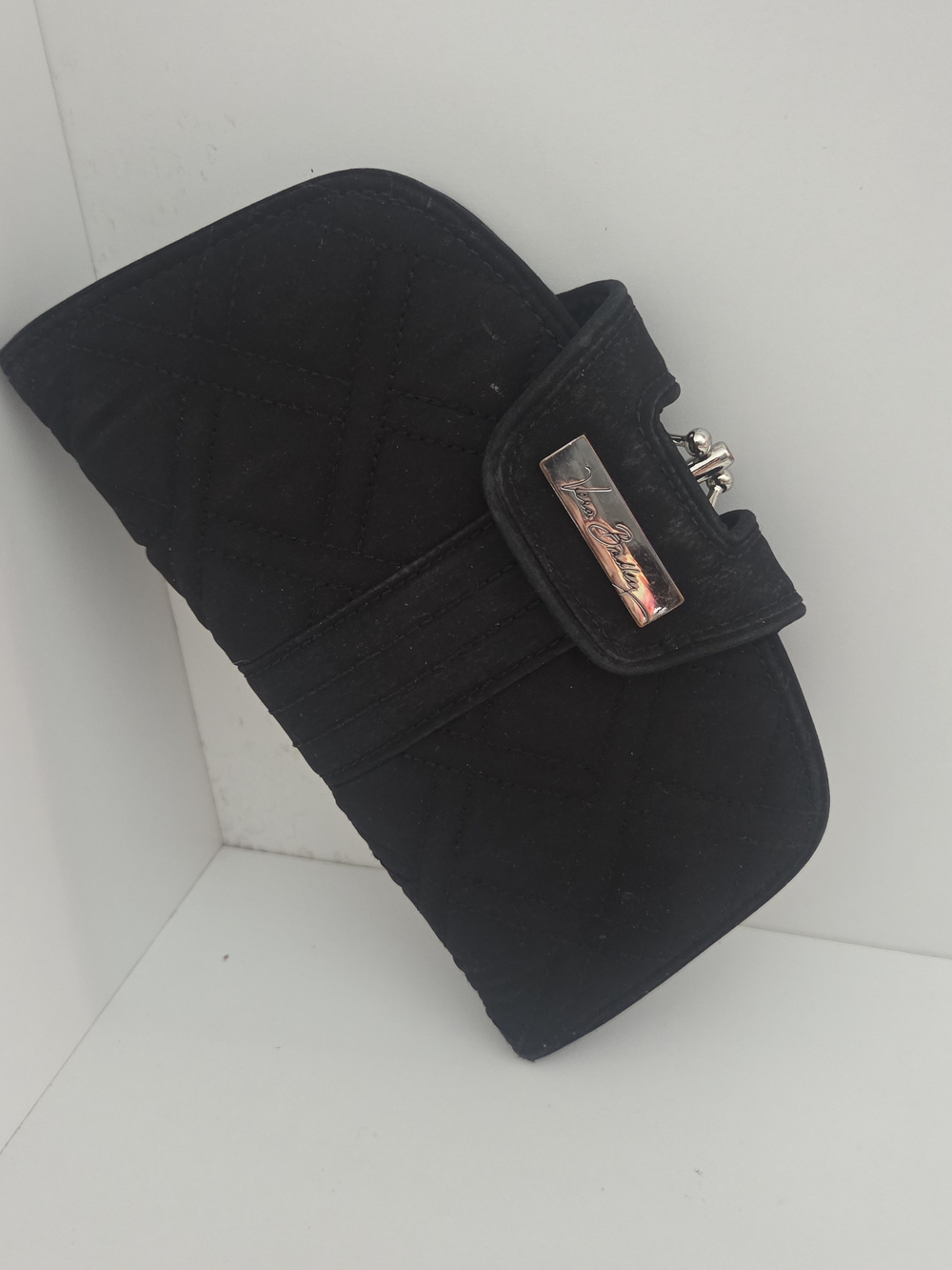 Vera Bradley Kiss N Snap Quilted Fabric Black Wallet